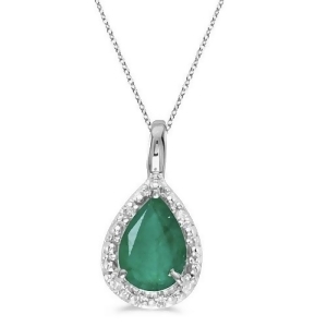 Pear Shaped Emerald Pendant Necklace 14k White Gold 0.70ct - All