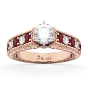 Vintage Diamond and Ruby Engagement Ring Setting 14k Rose Gold 1.35ct - All