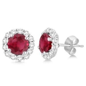 Halo Diamond Accented and Ruby Earrings 14K White Gold 2.95ct - All