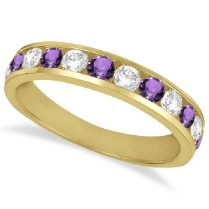 Channel-set Amethyst and Diamond Ring Band 14k Yellow Gold 1.20ct - All