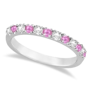 Diamond and Pink Sapphire Ring Guard Stackable 14k White Gold 0.32ct - All