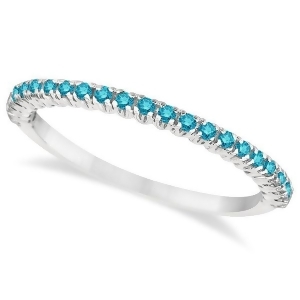 Half-eternity Pave Blue Diamond Stacking Ring 14k White Gold 0.25ct - All