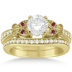 Butterfly Diamond and Ruby Bridal Set 18k Yellow Gold 0.42ct - All