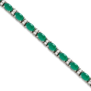 Diamond and Oval Cut Emerald Tennis Bracelet 14k White Gold 9.25ctw - All