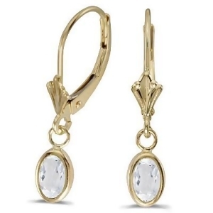 Oval White Topaz Lever-back Drop Earrings 14K Yellow Gold 1.14ct - All
