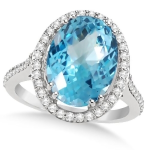Halo Style Diamond and Swiss Blue Topaz Ring 14k White Gold 6.50ctw - All