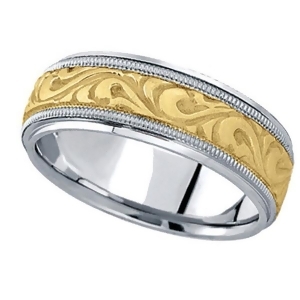 Antique Style Handmade Wedding Band in 14k Two Tone Gold 7.5mm - All