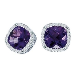 Cushion-cut Amethyst and Diamond Earrings in 14k White Gold - All