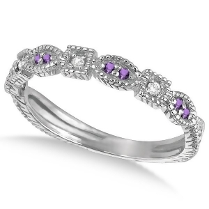 Vintage Stackable Diamond and Amethyst Ring 14k White Gold 0.15ct - All