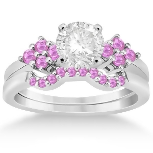 Pink Sapphire Engagement Ring and Wedding Band 18k White Gold 0.50ct - All