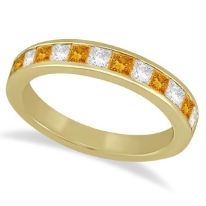 Channel Citrine and Diamond Wedding Ring 18k Yellow Gold 0.70ct - All