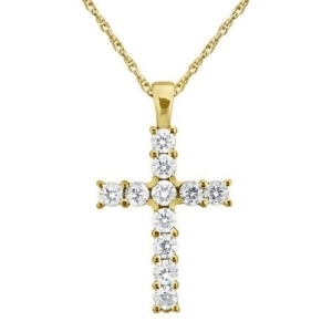 Prong-set Diamond Cross Pendant Necklace 14k Yellow Gold 0.55ct - All