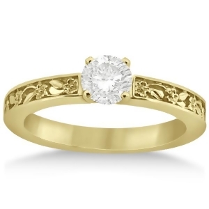 Flower Carved Solitaire Engagement Ring Setting 18kt Yellow Gold - All