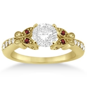 Butterfly Diamond and Garnet Engagement Ring 14k Yellow Gold 0.20ct - All