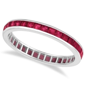 Princess-cut Ruby Eternity Ring Band 14k White Gold 1.20ct - All