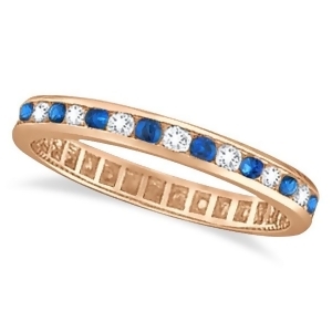 1.04Ct Blue Sapphire and Diamond Channel Set Eternity Band 14k Rose Gold - All