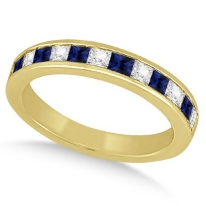 Channel Blue Sapphire and Diamond Wedding Ring 18k Yellow Gold 0.70ct - All