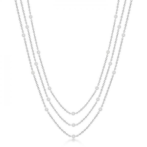 Three-strand Diamond Station Necklace in 14k White Gold 4.50ct - All
