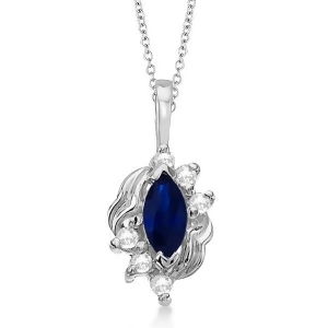 Marquise Blue Sapphire and Diamond Pendant in 14K White Gold 0.34ct - All