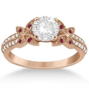 Diamond and Ruby Butterfly Engagement Ring Setting 18K Rose Gold - All