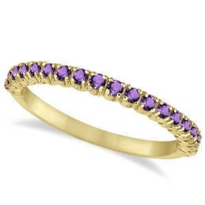 Half-eternity Pave-Set Thin Amethyst Stack Ring 14k Yellow Gold 0.65ct - All