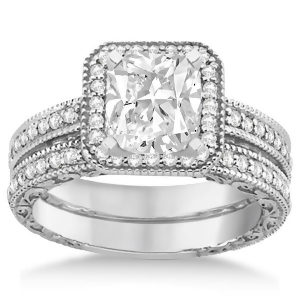 Square Halo Wedding Band and Engagement Ring 14kt White Gold 0.52ct. - All
