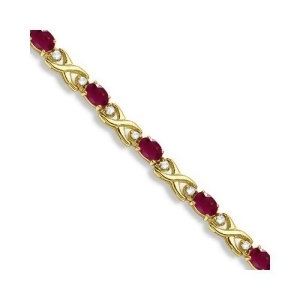 Oval Ruby and Diamond Xoxo Link Bracelet 14k Yellow Gold 7.00ctw - All