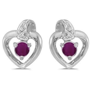 Ruby and Diamond Heart Earrings 14k White Gold 0.30ctw - All
