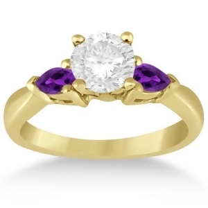 Pear Cut Three Stone Amethyst Engagement Ring 14k Yellow Gold 0.50ct - All