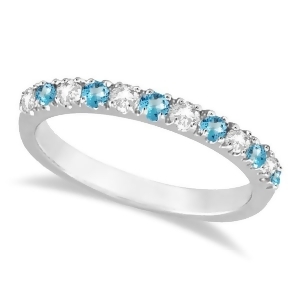Diamond and Blue Topaz Ring Anniversary Band 14k White Gold 0.32ct - All