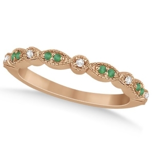 Petite Emerald and Diamond Marquise Wedding Band 14k Rose Gold 0.21ct - All