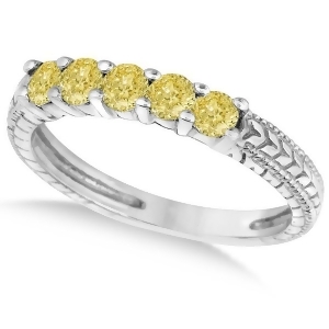 Five-stone Fancy Yellow Diamond Ring Band 14k White Gold 0.50ct - All