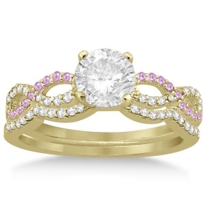 Infinity Diamond and Pink Sapphire Bridal Set in 18K Yellow Gold 0.34ct - All