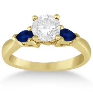 Pear Three Stone Blue Sapphire Engagement Ring 14k Yellow Gold 0.50ct - All