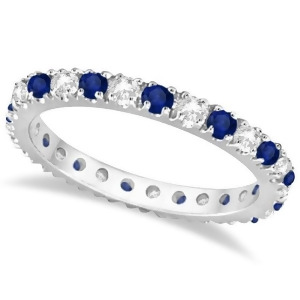 Diamond and Blue Sapphire Eternity Band Ring Guard 14K White Gold 0.51ct - All