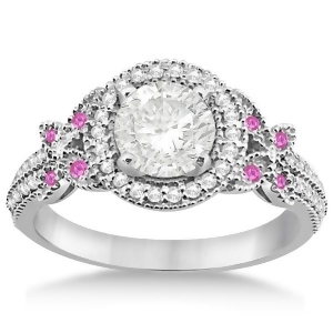 Diamond and Pink Sapphire Butterfly Engagement Ring Palladium 0.35ct - All