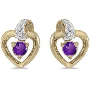 Amethyst and Diamond Heart Earrings 14k Yellow Gold 0.20ctw - All
