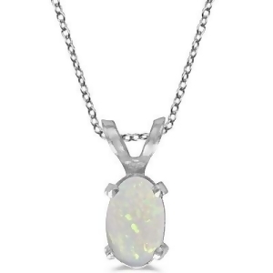Oval Opal Solitaire Pendant Necklace in 14K White Gold 0.27ct - All