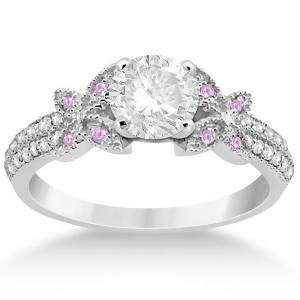 Diamond and Pink Sapphire Butterfly Engagement Ring Setting Palladium - All