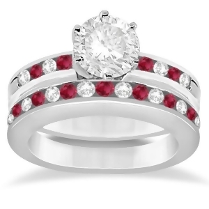 Semi-eternity Ruby Gemstone and Diamond Bridal Set Platinum 0.96ct - All
