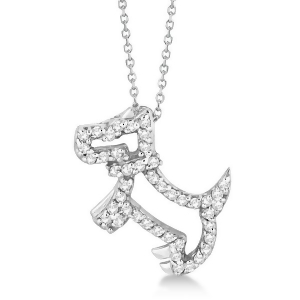 Diamond Dog Pendant Necklace Pave-Set 14K White Gold 0.22ct - All