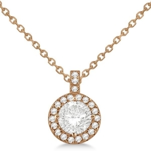 Diamond Halo Pendant Necklace Round Solitaire 14k Rose Gold 1.00ct - All
