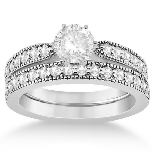 Cathedral Diamond Accented Vintage Bridal Set in 14k W. Gold 0.62ct - All