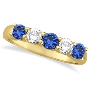 Five Stone Blue Sapphire and Diamond Ring 14k Yellow Gold 1.00ctw - All