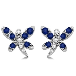 Blue Sapphire and Diamond Dragonfly Earrings 14K White Gold 0.54ctw - All