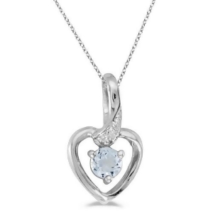 Aquamarine and Diamond Heart Pendant Necklace 14k White Gold - All