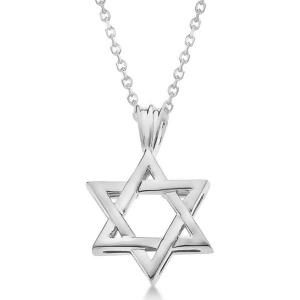 Classic Jewish Star of David Pendant Necklace Solid 14k White Gold - All