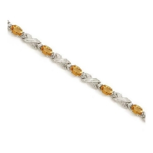 Citrine and Diamond Xoxo Link Bracelet in 14k White Gold 6.65ct - All