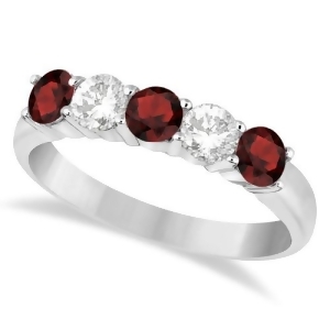 Five Stone Diamond and Garnet Ring 14k White Gold 1.36ctw - All