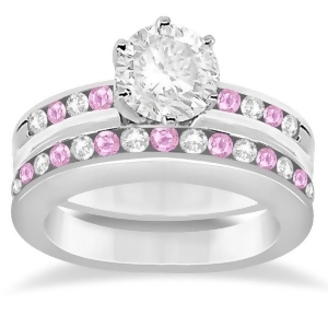 Semi-eternity Pink Sapphire Gem Bridal Set 14K White Gold 0.96ct - All